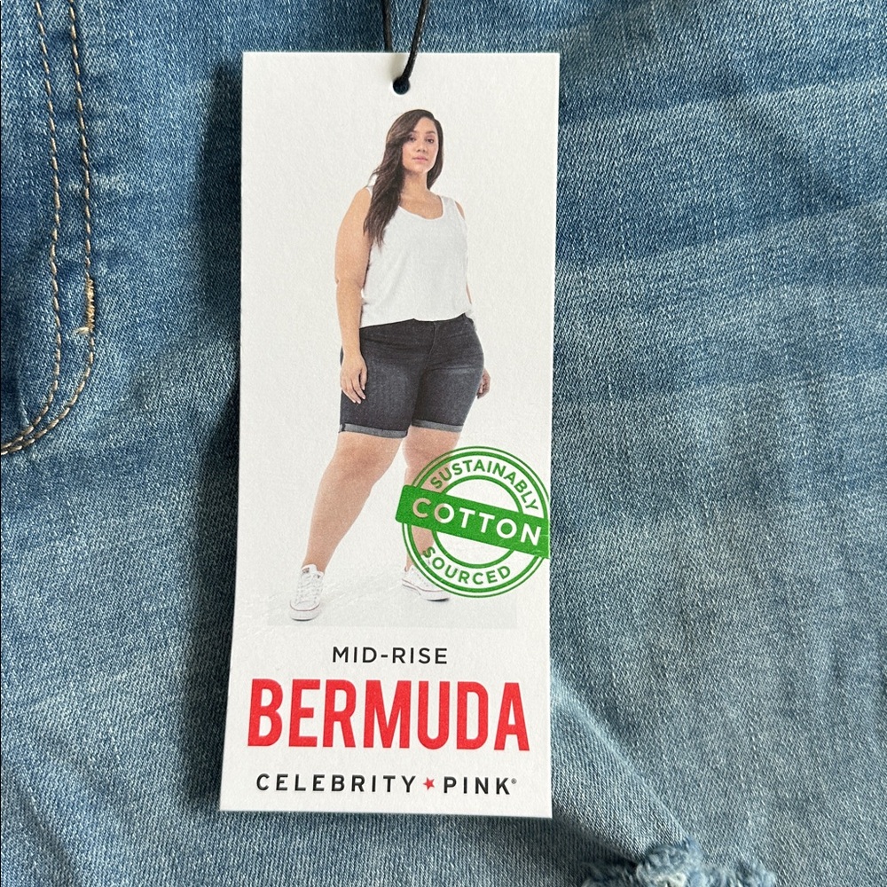 Celebrity Pink Mid-Rise Medium Blue Distressed Bermuda Shorts NWT - Picture 4 of 4
